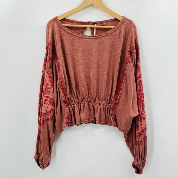 Free People Pink Balloon Dolman Sleeve Embroidered Boho Blouse - Picture 3 of 7